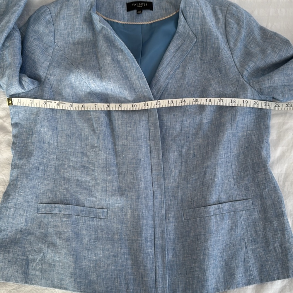 🪻Talbots Woman blue linen open front jacket with 3/4 sleeves. Size 14W. - Picture 7 of 11